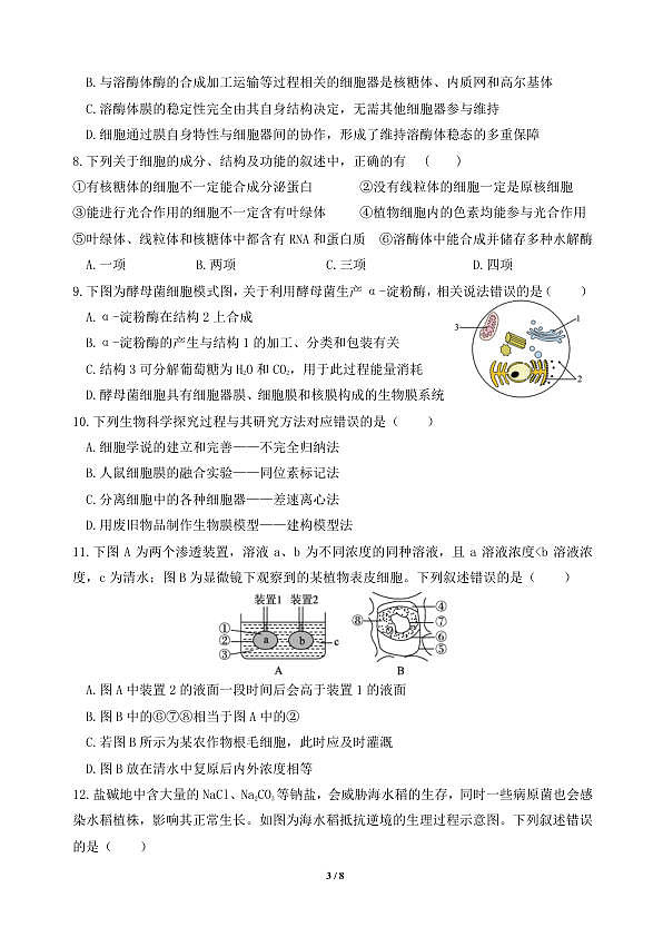高一下月考生物试卷第3页