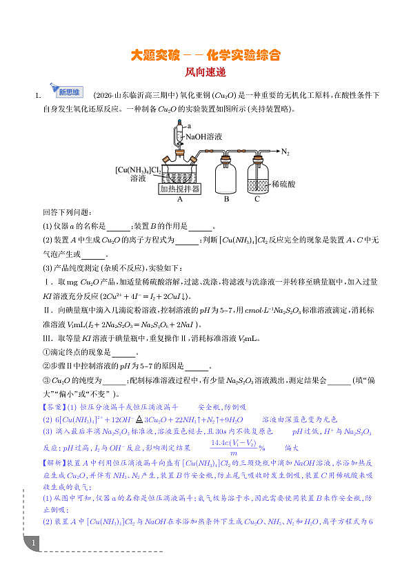 大题突破——化学实验综合（专题专练）（解析版）第1页