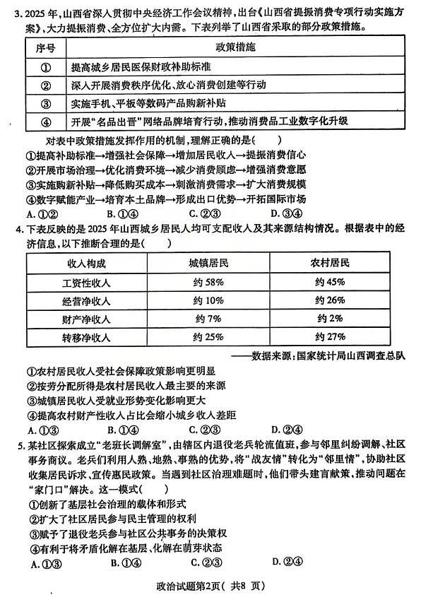 政治试题_临汾2026年高三年级质量监控第一次模拟试题及答案第2页