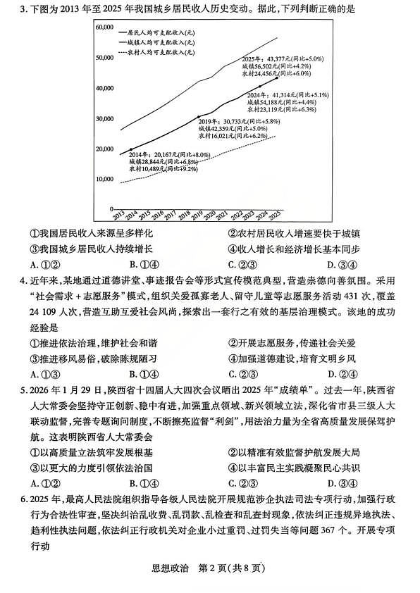山西省、陕西省多校2026届高三下学期3月联考 政治第2页
