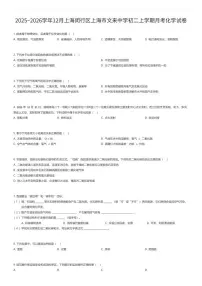 2025~2026学年12月上海闵行区上海市文来中学初二上学期月考化学试卷（有答案解析）