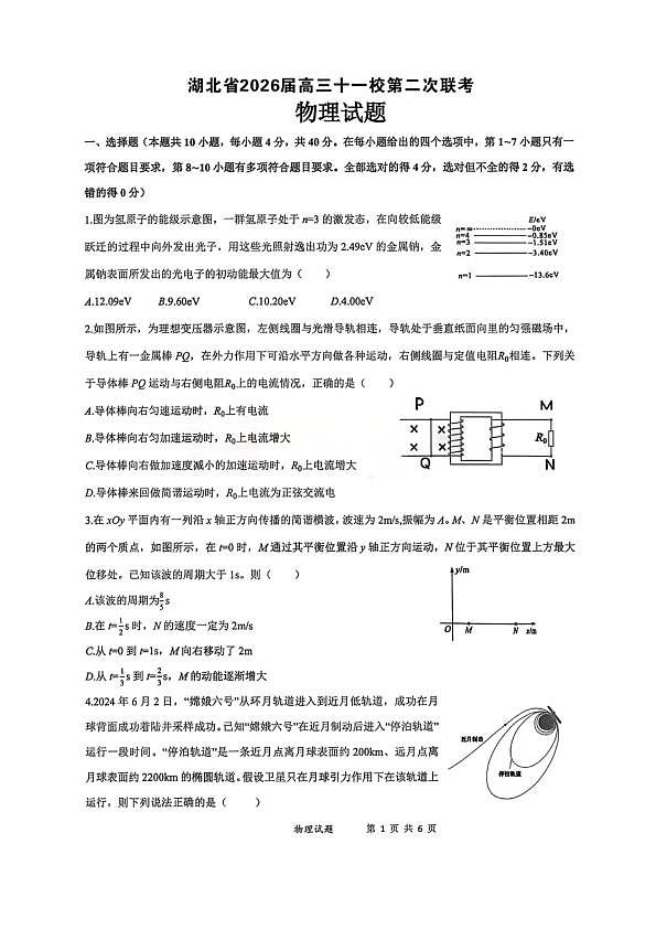 2026届湖北十一校高三下学期第二次联考物理试题第1页