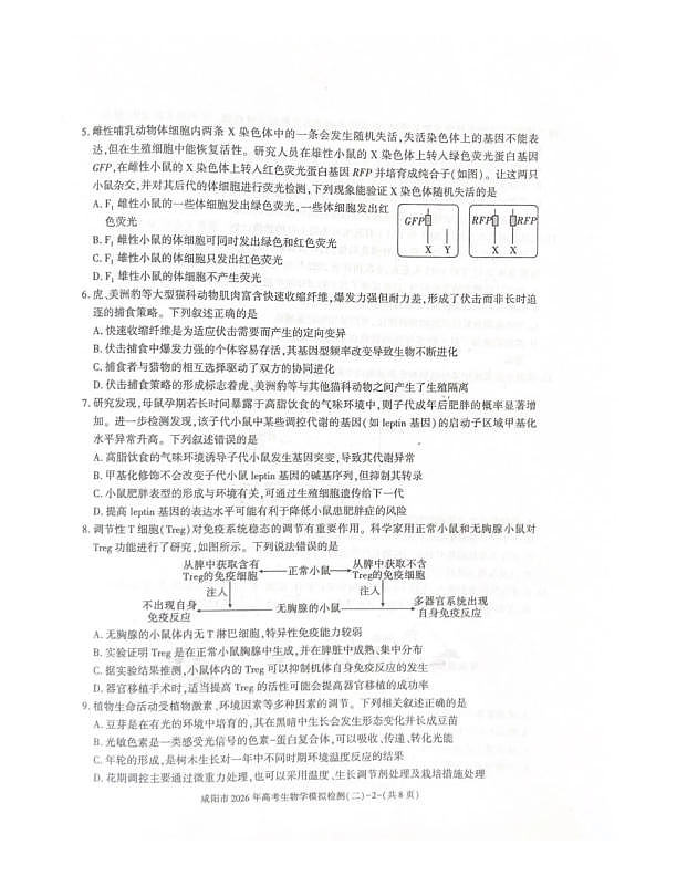 咸阳市2026年高考模拟检测（二）生物第2页