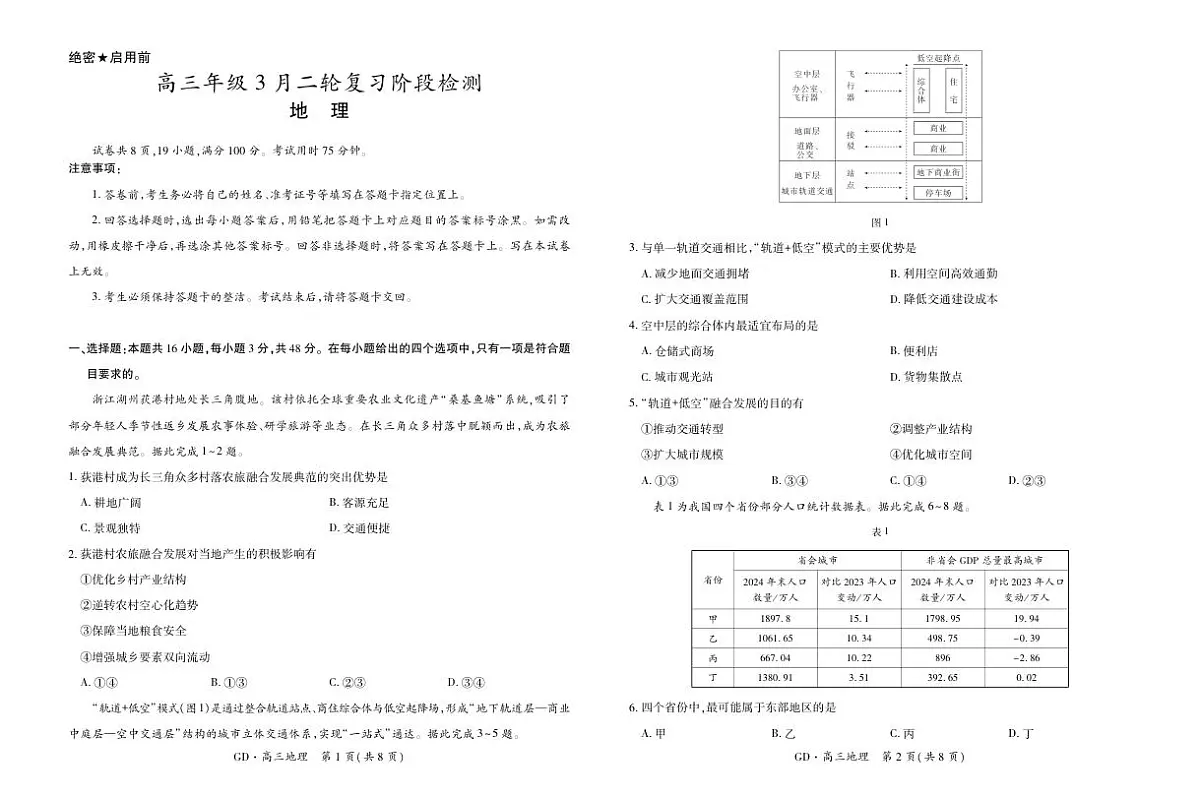 26届3月广东高三·地理第1页