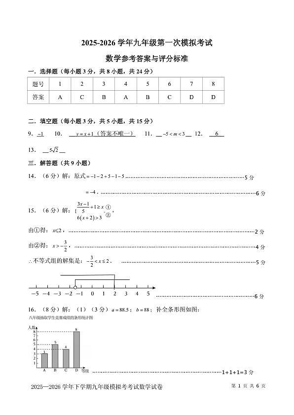 2026年深圳21校初三联考中考一模数学试题（答案）第1页