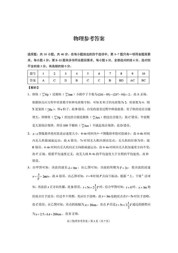2026届云南师大附中高三下学期第二次统测物理答案第1页
