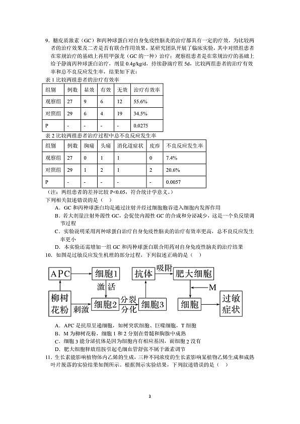 26届高二生物第二学期期中卷第3页