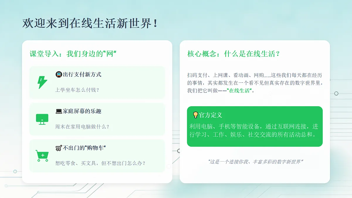 川教版三年级上册信息科技第1单元第1节《感受丰富在线生活》教学课件第2页