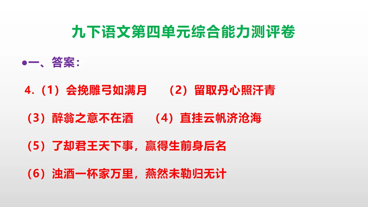 （新）部编版九年级语文下册第四单元综合能力测评卷(参考答案课件)PPT第7页