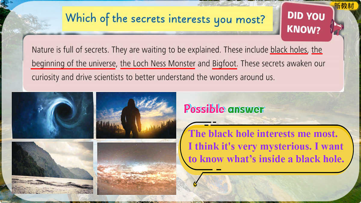 Unit 5 Looking into nature Listening and speaking优质课件新外研版八下第4页
