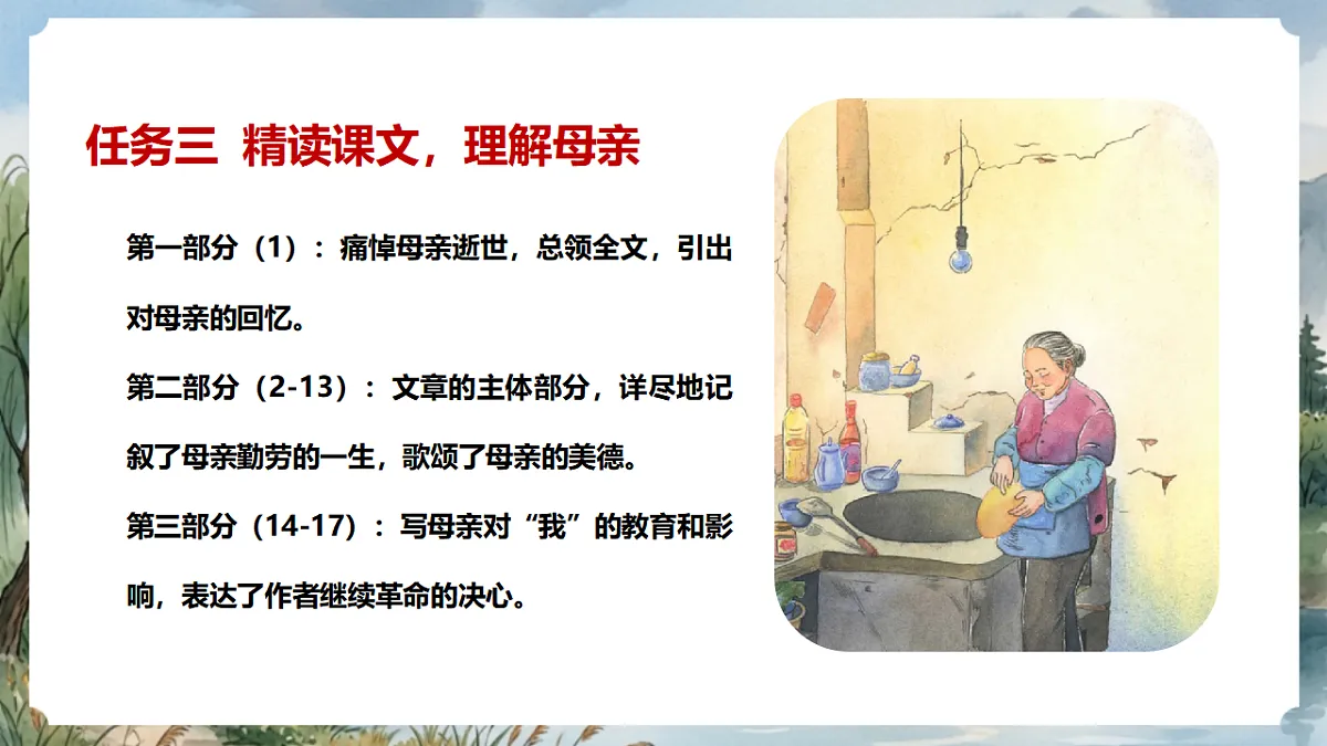 人教部编版语文七上 第14课《回忆我的母亲》第二课时 课件第3页