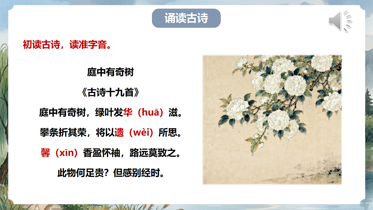 人教部编版语文八上 第三单元 课外古诗词诵读《庭中有奇树》课件第7页