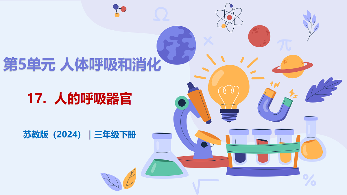 5.17《人的呼吸器官》 - 小学科学三年级下册 同步教学课件（苏教版2024）第1页