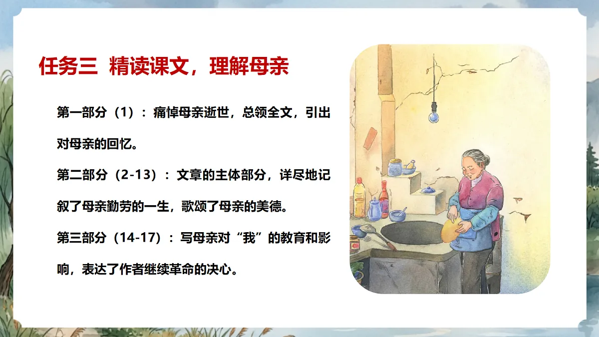 人教部编版语文七上 第14课《回忆我的母亲》第二课时 课件第3页