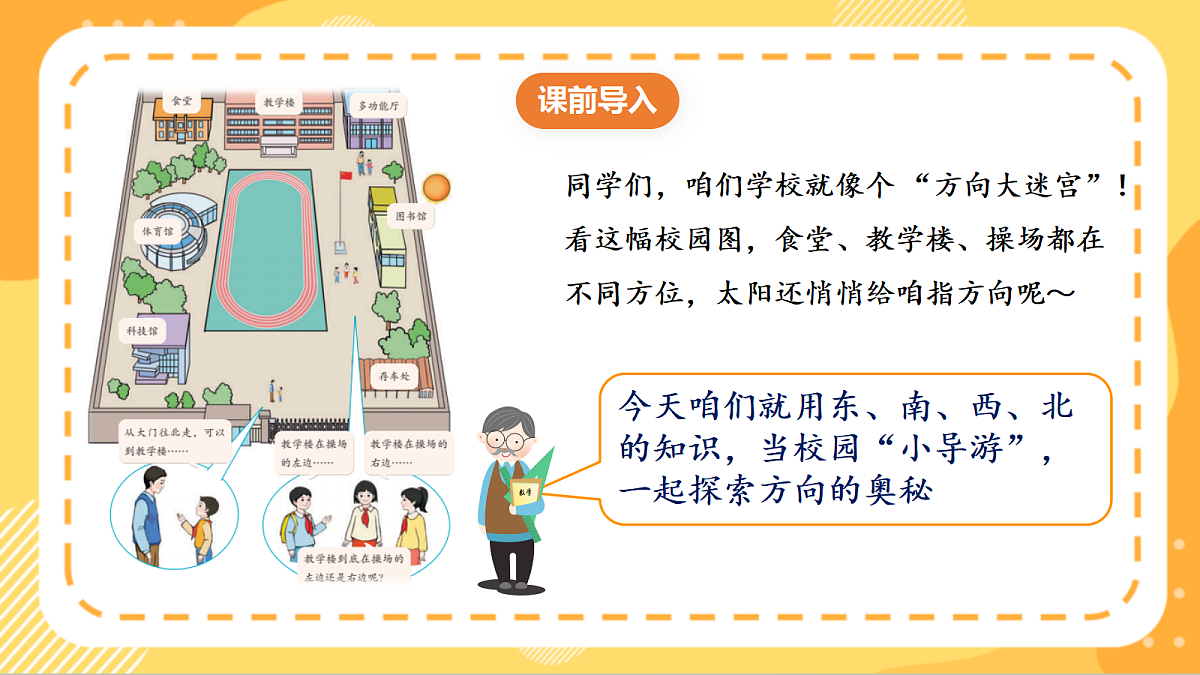 (新教材)人教版数学二上  校园小导游 第1课时《  认识东、南、西、北》课件第4页