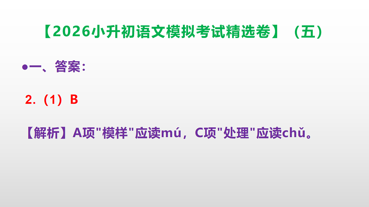 2026小升初语文模拟考试精选卷（五）(参考答案课件)PPT第3页