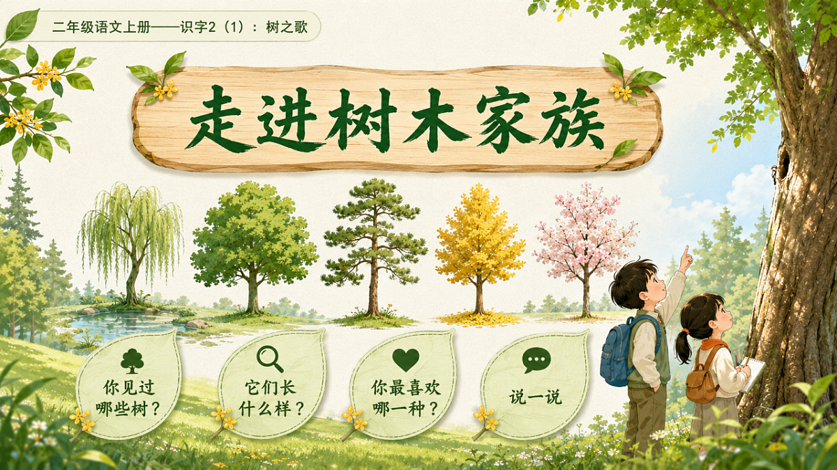 小学六年制统编教材系列课件——二年级语文上册：识字2 树之歌（1）第2页