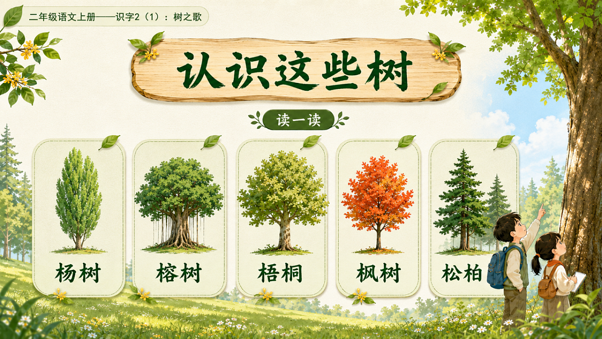 小学六年制统编教材系列课件——二年级语文上册：识字2 树之歌（1）第5页