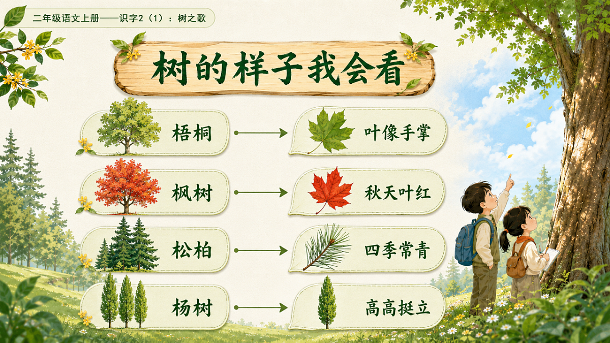 小学六年制统编教材系列课件——二年级语文上册：识字2 树之歌（1）第7页