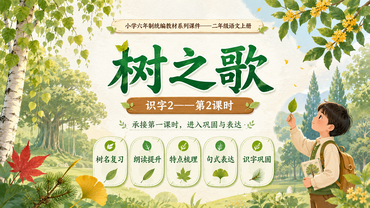 小学六年制统编教材系列课件——二年级语文上册：识字2 树之歌（2）第1页