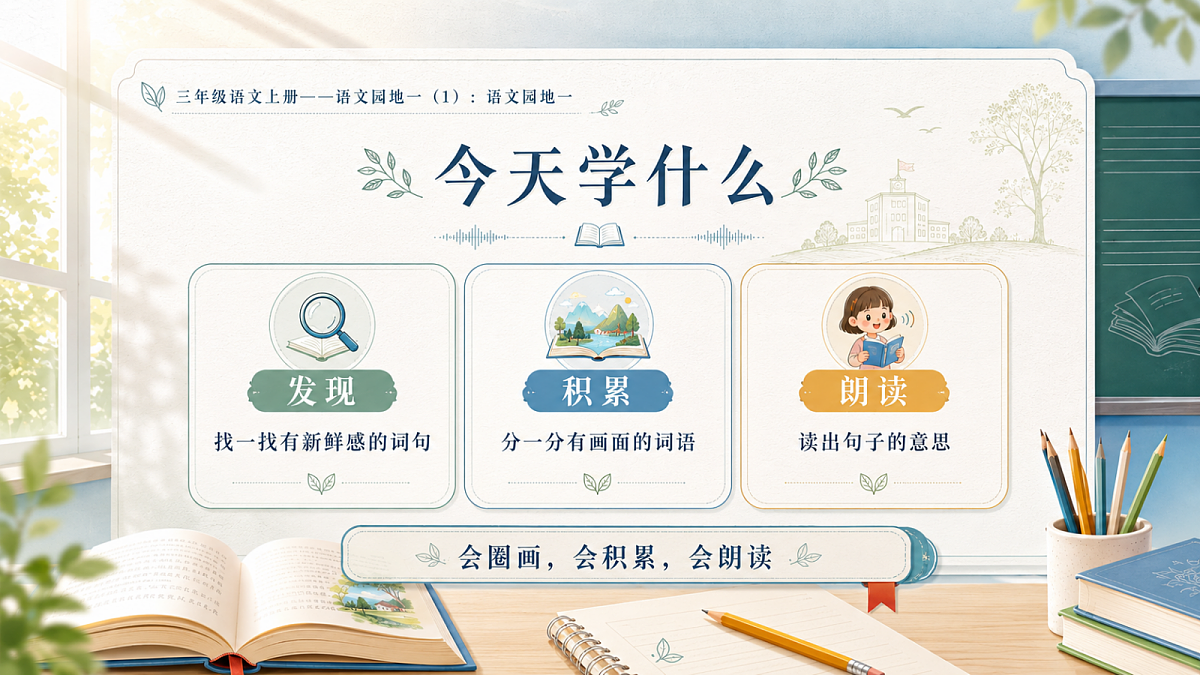 小学六年制统编教材系列课件——三年级语文上册：语文园地一（1）第2页