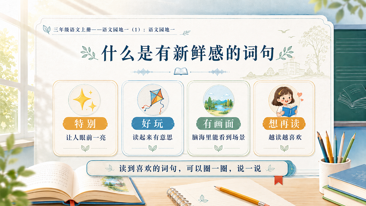 小学六年制统编教材系列课件——三年级语文上册：语文园地一（1）第4页