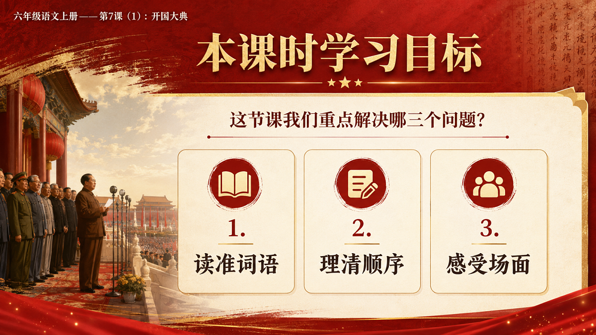 小学六年制统编教材系列课件——六年级语文上册第7课（1）：开国大典第2页