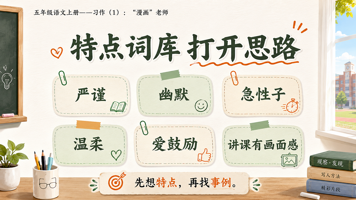 小学六年制统编教材系列课件——五年级语文上册：习作：“漫画”老师（1）第7页