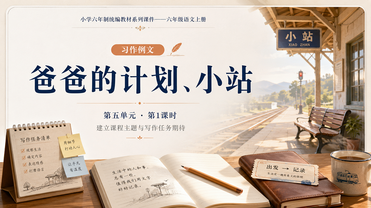 小学六年制统编教材系列课件——六年级语文上册：习作例文：爸爸的计划、小站第1页