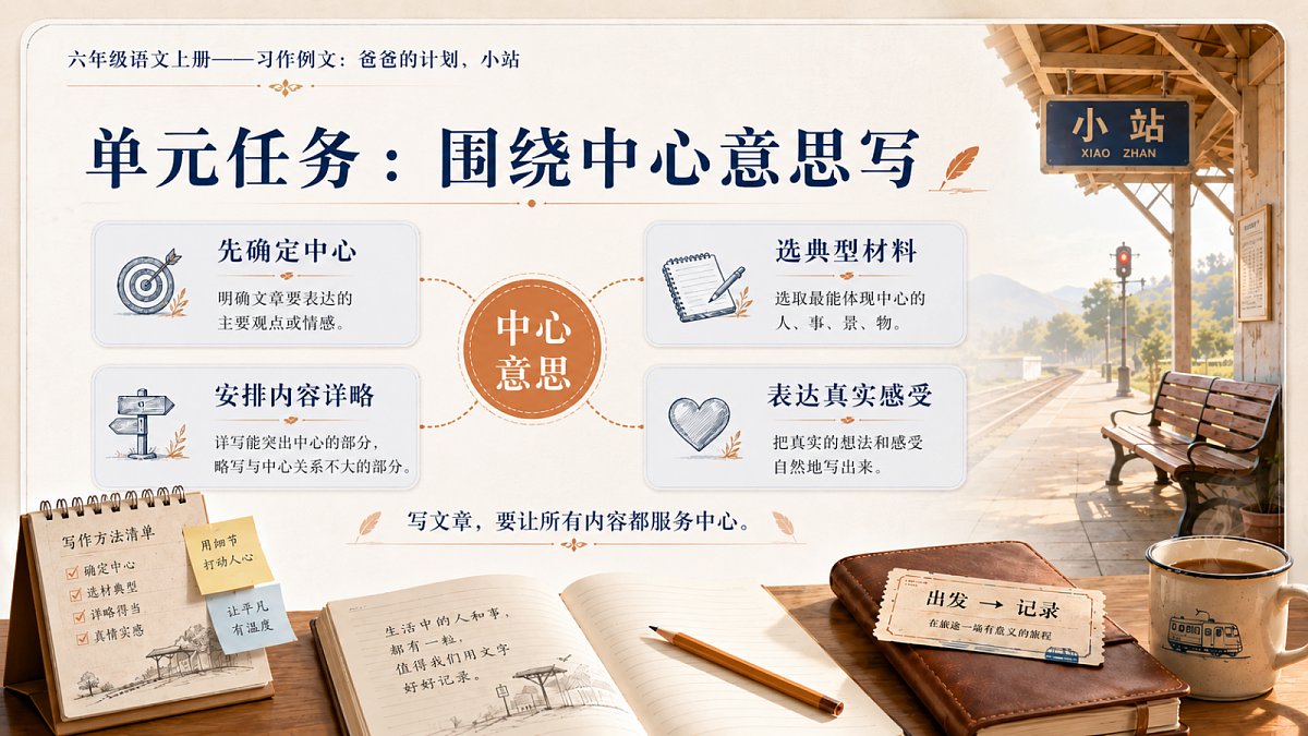 小学六年制统编教材系列课件——六年级语文上册：习作例文：爸爸的计划、小站第3页