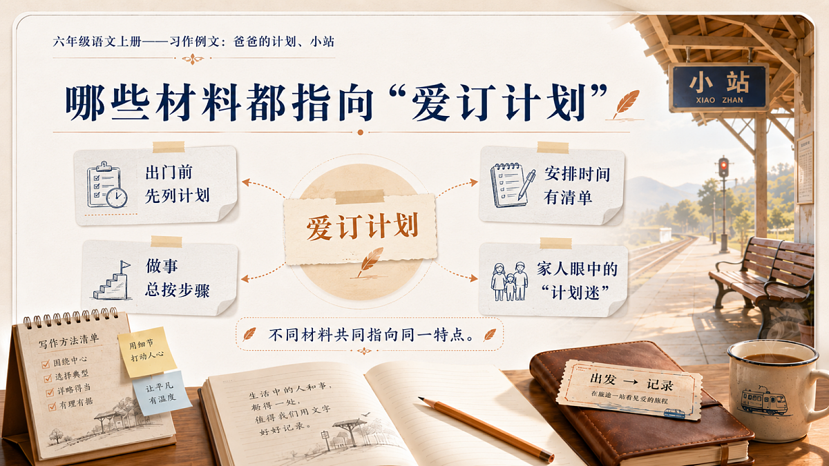 小学六年制统编教材系列课件——六年级语文上册：习作例文：爸爸的计划、小站第6页