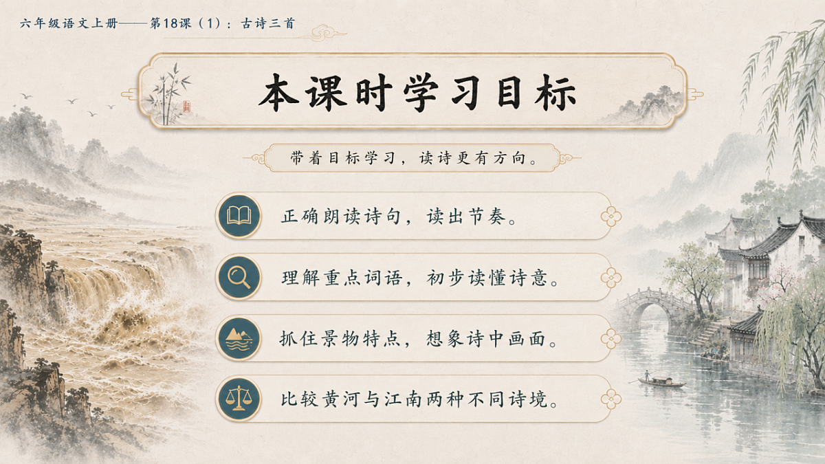 小学六年制统编教材系列课件——六年级语文上册第18课（1）：古诗三首：浪淘沙、江南春、书湖阴先生壁第3页
