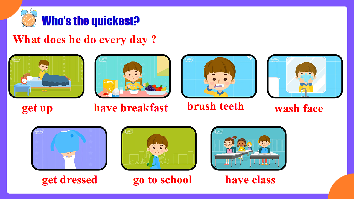 Unit6 A day in the life!SectionA  Grammar focus第4页