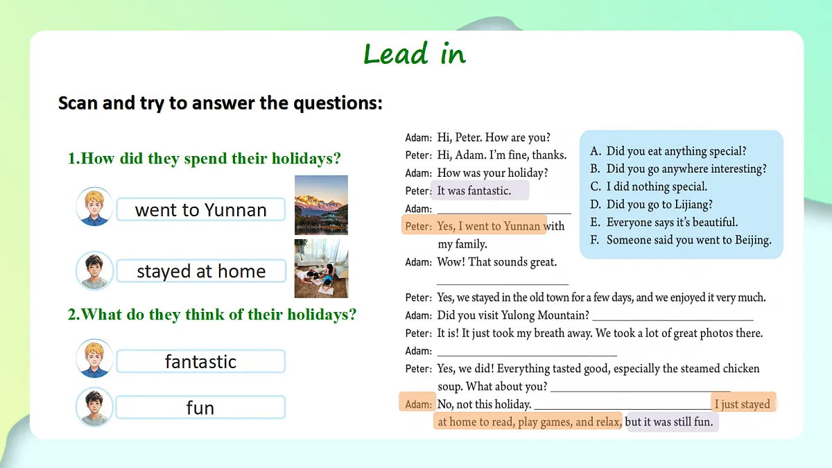 人教2024初中英语八年级上册Unit1Happy Holiday SectionA2a-2f课件第4页