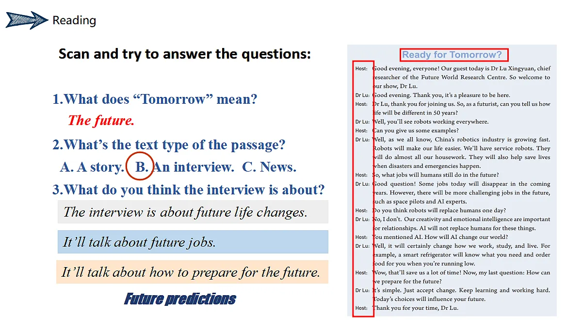 人教2024初中英语八年级上册Unit7When Tomorrow Comes SectionB1a-1e课件第5页