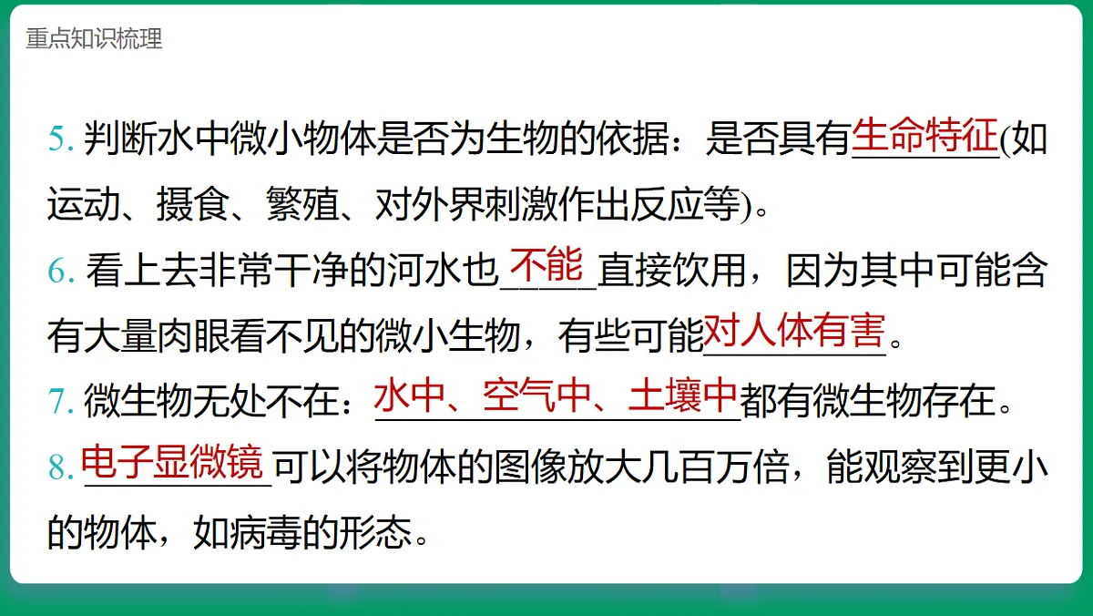 1.6观察水中的微小生物 课堂重点知识笔记课件第4页