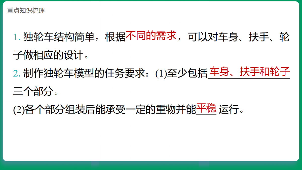 2.3制作独轮车 课堂重点知识笔记课件第2页