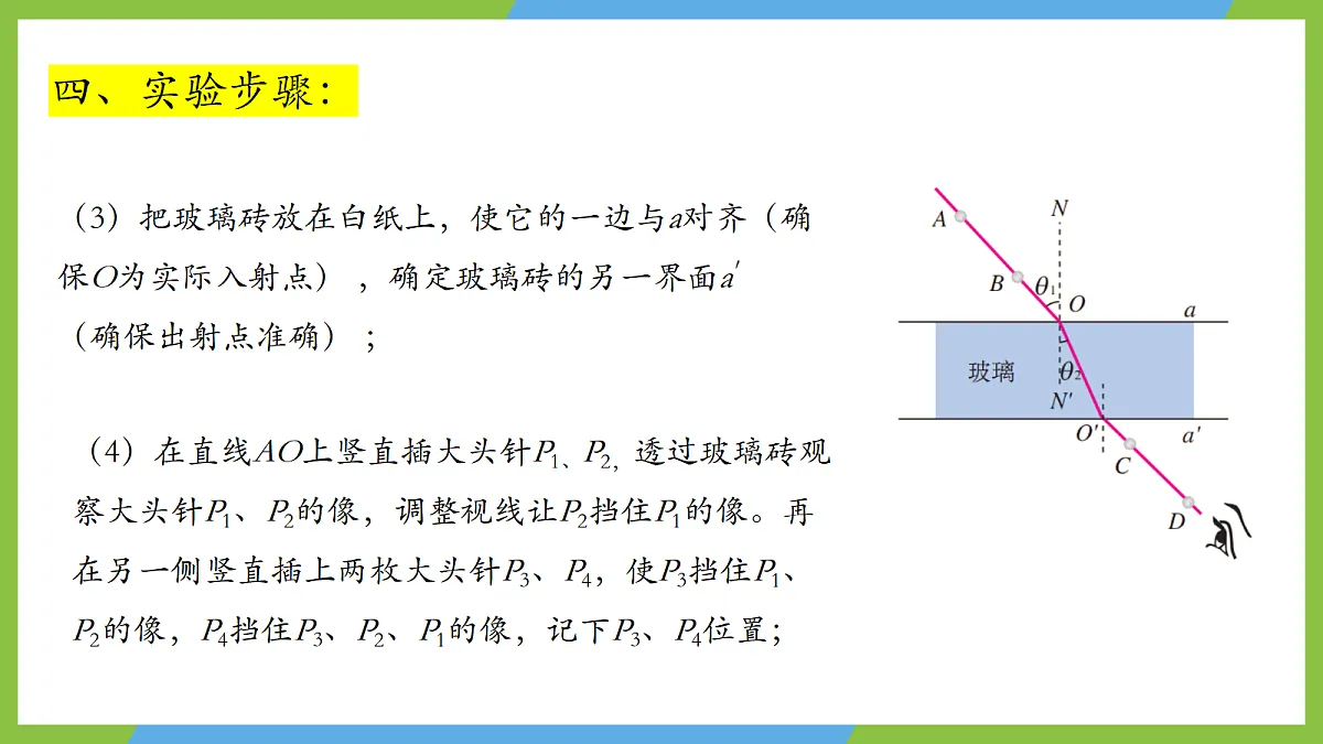 4.1（第二课时）《实验：测定玻璃砖的折射率》课件 人教版（2019）高二物理选择性必修一第4页